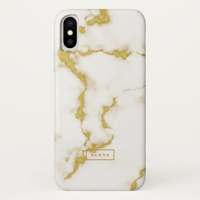 Coques Case-Mate iPhone Accents d'or en faux marbre blanc tendance (Dos)