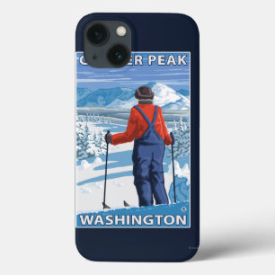 Etui iPhone 13 Admirant skieur - Glacier Peak, Washington
