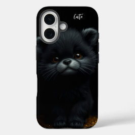 Coques iPhone 16 adorable Kitten noir
