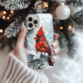 Coques iPhone 16 Pro Adorable Oiseau Cardinal d'hiver Faux Verre Tiré