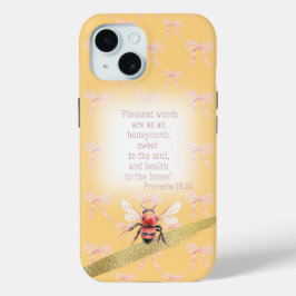 Coque Pour iPhone 15 Adorable Pastel Peach Pink Bow Christian Pink Bee