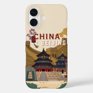 Coques iPhone 16 Affiche de voyage Pékin Chine Illustration Vinta