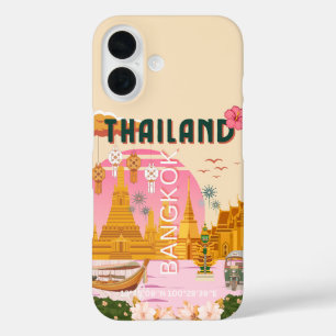 Coques iPhone 16 Affiche de voyage rétro vintage Bangkok Thaïlande