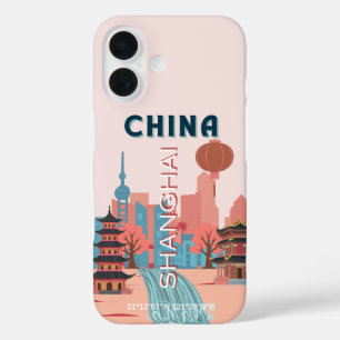 Coques iPhone 16 Affiche rétro vintage de voyage à Shanghai Chine