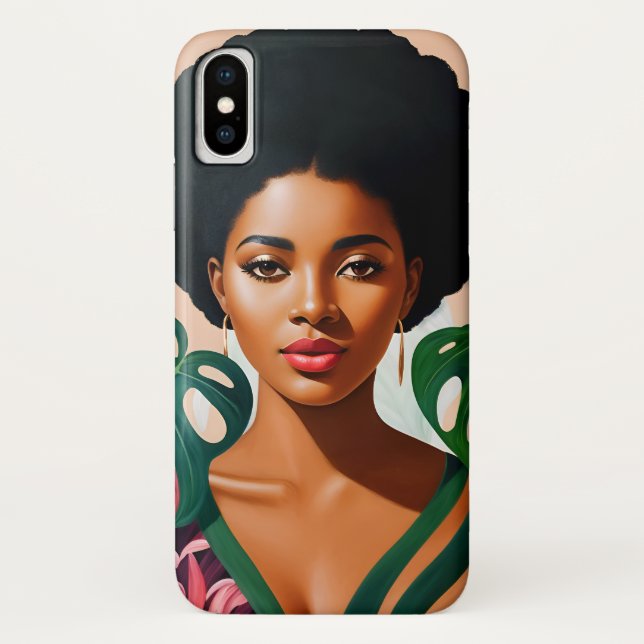 Coques Case-Mate iPhone Afro Black Woman Monstera Deliciosa Botanique (Dos)