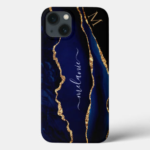 Case-Mate iPhone Case Agate Marine Blue Gold Parties scintillant Monogra