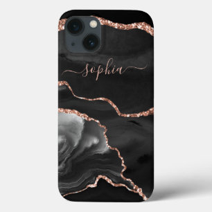 Case-Mate iPhone Case Agate noir moderne et or Rose Faux