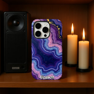 Coques iPhone 16 Pro Agate violette ondulée avec éclisses d'or