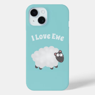 Coque Pour iPhone 15 Agneau Fluffy mignon Drôle Je T'Aime Pun Bleu