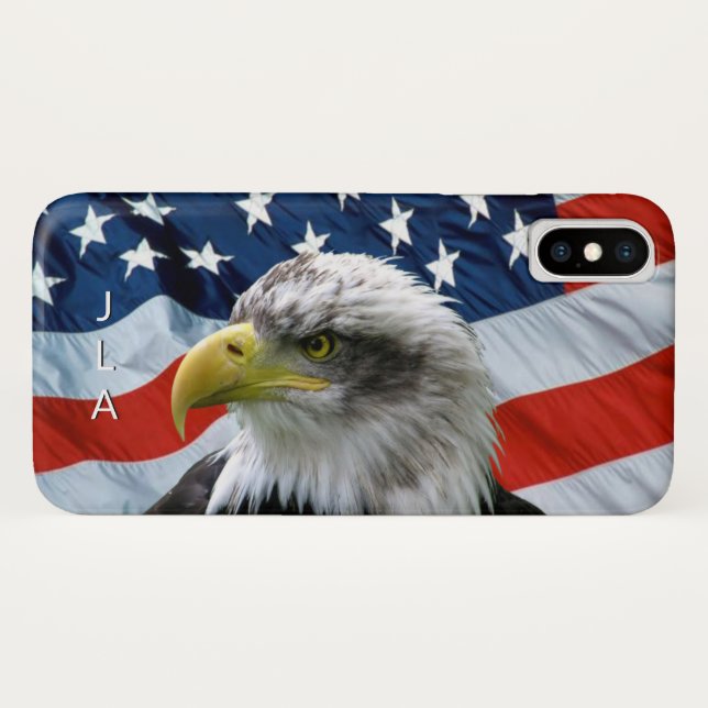 Coques Case-Mate iPhone Aigle à tête blanche monogramme et drapeau américa (Dos (Horizontal))
