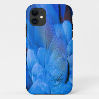 Aile à plumes bleues monogrammée