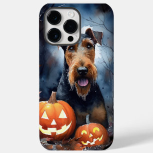 Coque Pour Pour iPhone 14 Pro Max Airedale d'Halloween avec citrouilles effrayantes
