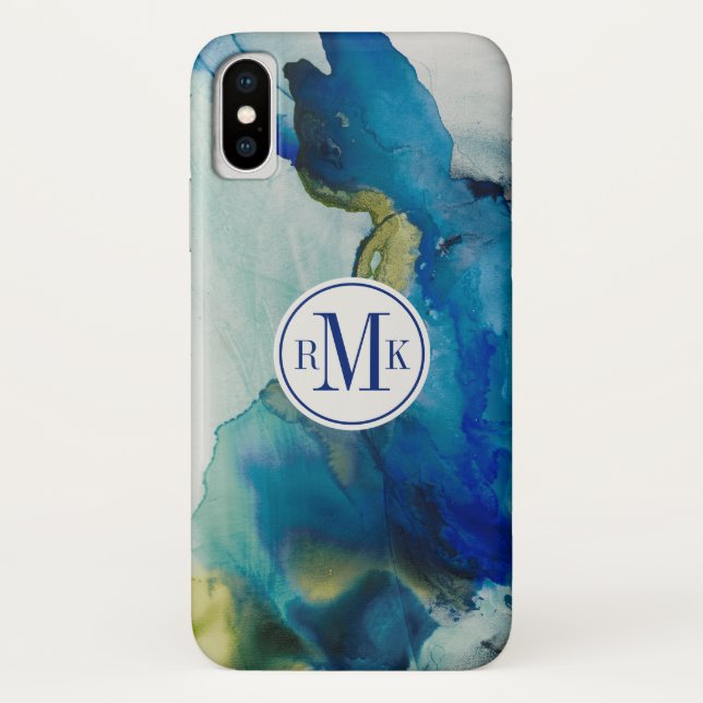 Coques Case-Mate iPhone Ajouter vos initiales | Terrain Abstrait - Bleu (Dos)