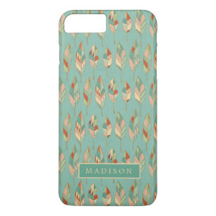 Coque iPhone 7 Plus Ajoutez votre motif nommé de plume d'aquarelle de