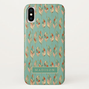 Coque iPhone X Ajoutez votre motif nommé de plume d'aquarelle de