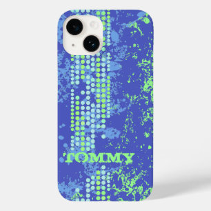Coque Pour iPhone 14 Ajoutez votre nom bleu vert style surf 