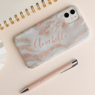 Coque Pour iPhone 15 Ajoutez votre nom rose gold marbre chic écriture