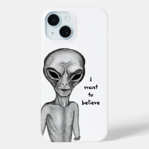 Coque Pour iPhone 15 Alien gris, je veux croire