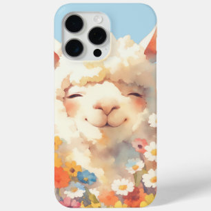 Coque iPhone 15 Pro Max Alpaga se cachant dans des fleurs