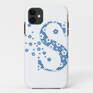 Coques Pour iPhone alphabet fleuri S (bleu et points)