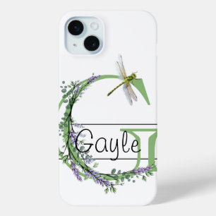 Coque iPhone 15 Mini Alphabet lettre G, aquarelle LavenderDragonfly