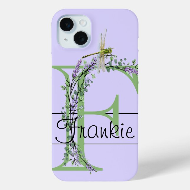 Coques Case-Mate iPhone alphabet monogramme F Lavender Eucalyptus Dragonfl (Verso)