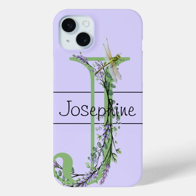 Coques Case-Mate iPhone alphabet monogramme J Lavender Eucalyptus Dragonfl (Verso)
