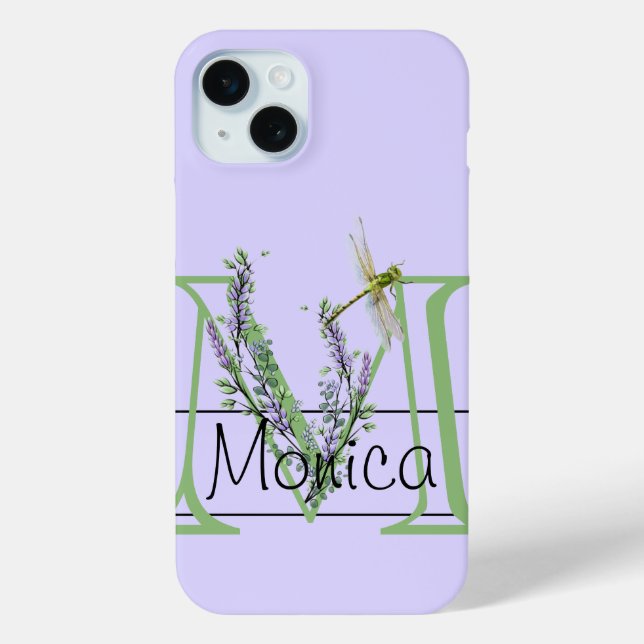 Coques Case-Mate iPhone alphabet monogramme M Lavender Eucalyptus Dragonfl (Verso)