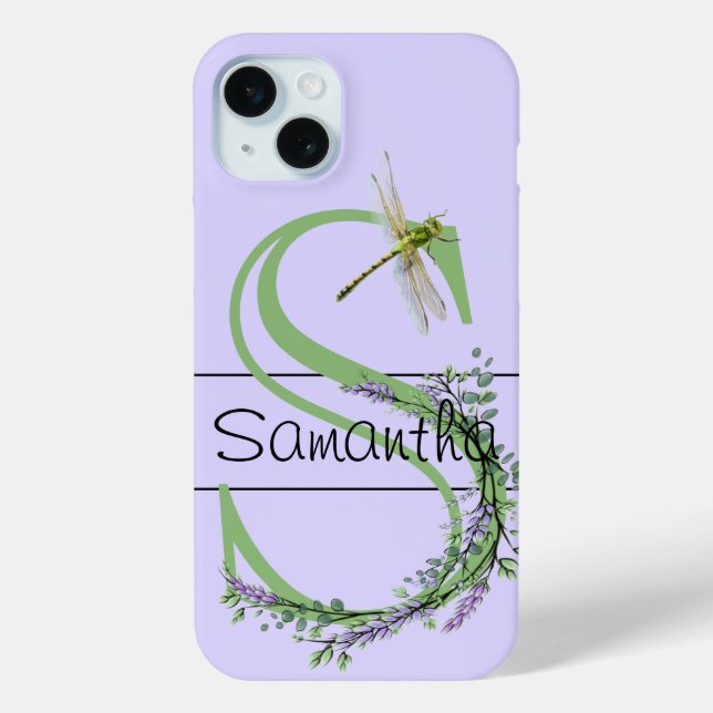 Coques Case-Mate iPhone alphabet monogramme S Lavande Eucalyptus Dragonfly (Verso)