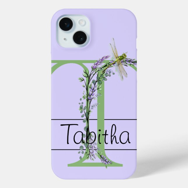 Coques Case-Mate iPhone alphabet monogramme T Lavender Eucalyptus Dragonfl (Verso)