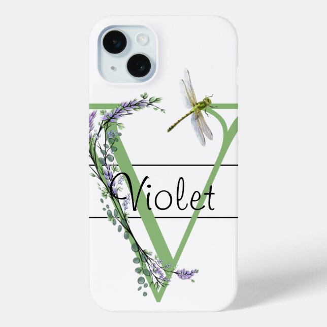 Coques Case-Mate iPhone alphabet monogramme V Lavender Eucalyptus Dragonfl (Verso)