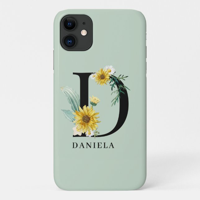 Coques Case-Mate iPhone Alphabet personnalisé D Monogramme floral (Dos)