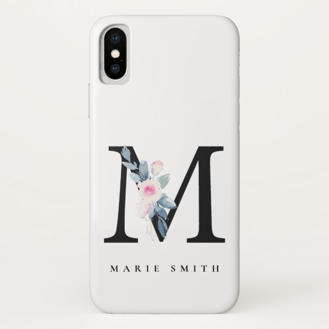 COQUES Case-Mate iPhone ALPHABÈTES FLORAUX BLEUS DOUX NOM LETTRE M (Dos)