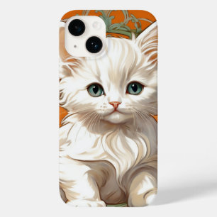 Coque Pour iPhone 14 Alphonse Mucha Art Nouveau Kitten blanc