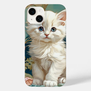 Coque Pour iPhone 14 Alphonse Mucha Style Chat blanc