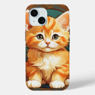Coque Pour iPhone 15 Alphonse Mucha Style Chat orange