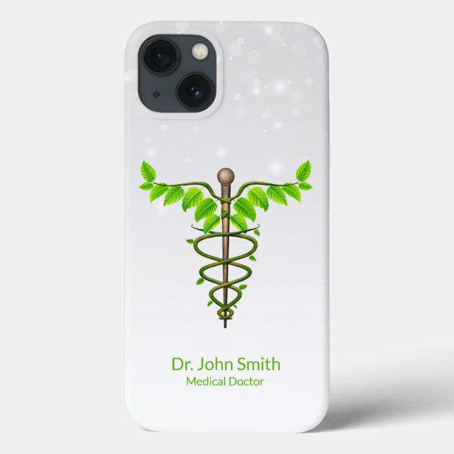 Coques Case-Mate iPhone Alternative Médicale Caduceus Vert Feuilles Blanc (Verso)