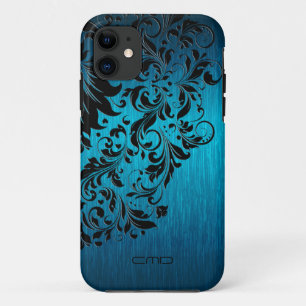 Coque iPhone 11 Aluminium Brossé Bleu Avec Dentelle Noire 2