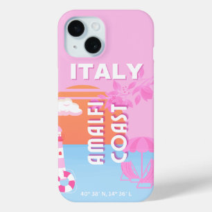Coque Pour iPhone 15 Amalfi Coast Travel Art, Preppy Travel, Rose