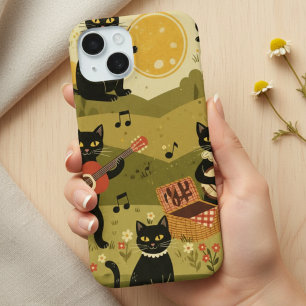 Coque Pour iPhone 15 Amateur de guitare d'art vintage chat