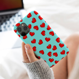 Case-Mate iPhone Case Amateurs élégants Coeur rouge motif sur bleu turqu