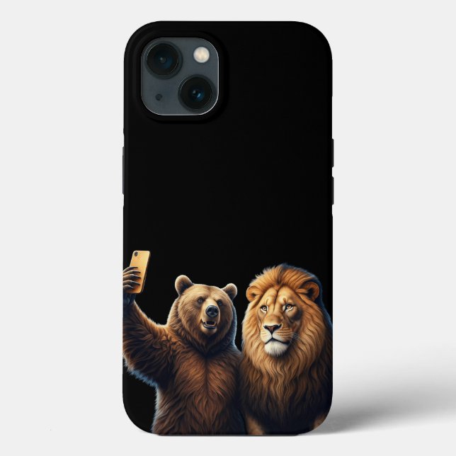 Coques Case-Mate iPhone Amis improbables : Bear & Lion Selfie Phone Case! (Verso)
