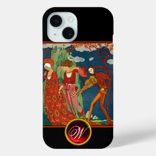 COQUE POUR iPhone 15 AMOUR, DÉSIR ET MORT GEM ROUGE MONOGRAM PIERRE