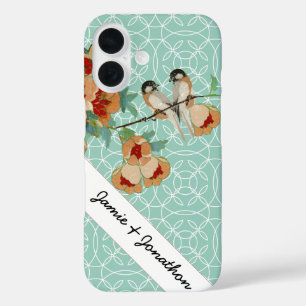 Coques iPhone 16 Amour d'oiseau de fleur de cerisier vintage pêche