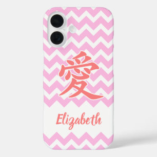 Coques iPhone 16 Amour en japonais avec Motif Chevron