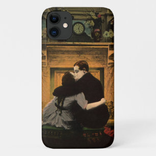 Coques Pour iPhone Amour et romance vintage, baiser de cheminée roman