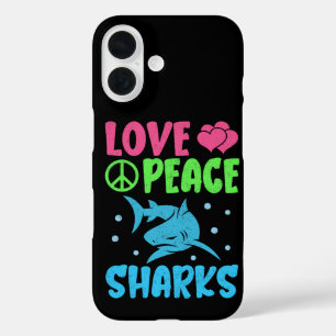 Coques iPhone 16 Amour Paix Requins Mignons Animaux de Mer Amoureux