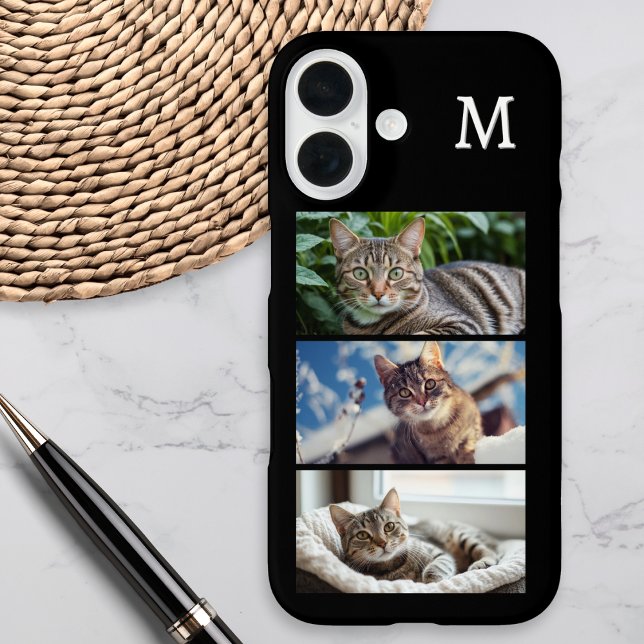 Coques Case-Mate iPhone Amoureux des chats Pet Photo Gallery Monogrammé (A monogrammed phone case to personalize with three favorite photos of your cat)