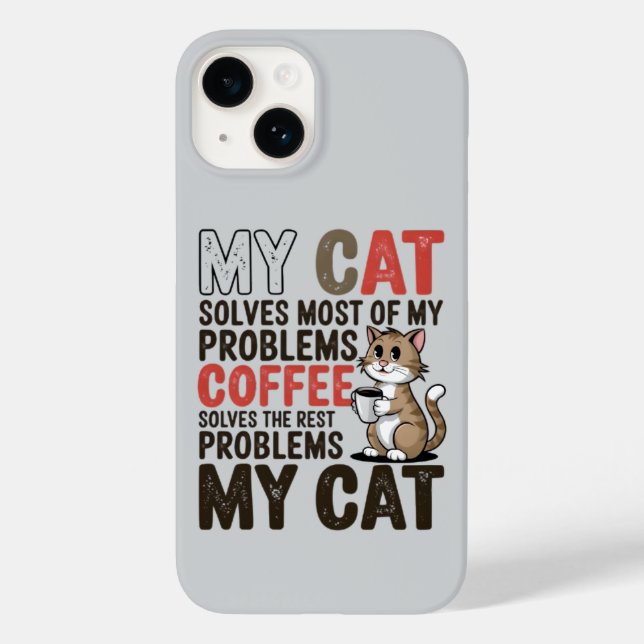 Coques Case-Mate iPhone Amoureux du chat et du café : Mon chat résout (Verso)