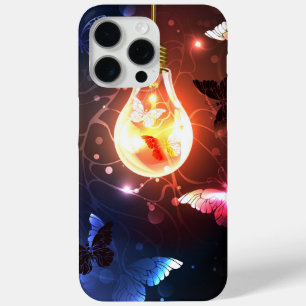 Coque iPhone 15 Pro Max Ampoule lumineuse avec papillons nocturnes
